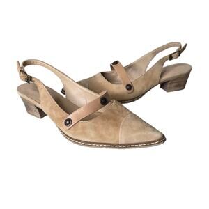 Sundance Camel Suede Leather Slingback Heel US SZ 7.5/8 French Chic Boho Western